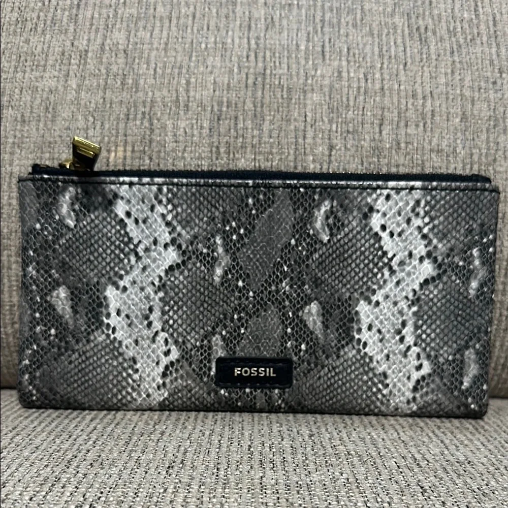 Fossil Black and Gray Snakeskin Clutch